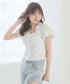 MAJESTIC LEGON / マジェスティックレゴン シャツ・ブラウス | バリエコンパクト半袖フリルブラウス