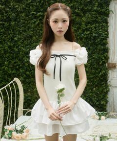 MAJESTIC LEGON / マジェスティックレゴン ミニ丈・ひざ丈ワンピース | フリル袖ニットドッキングミニワンピ