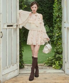 MAJESTIC LEGON / マジェスティックレゴン ミニ丈・ひざ丈ワンピース | ローズモチーフシアーフリルセットアップ