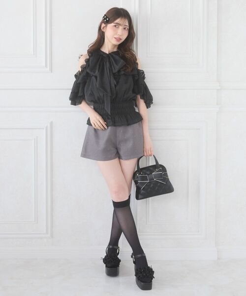 MAJESTIC LEGON / マジェスティックレゴン ショート・ハーフ・半端丈パンツ | キラキラハイウエストショートパンツ（グレー）