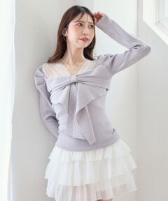 MAJESTIC LEGON / マジェスティックレゴン ニット・セーター | デコルテシアーフロントリボンニット