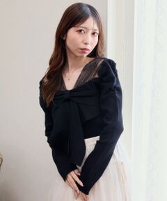 MAJESTIC LEGON / マジェスティックレゴン ニット・セーター | デコルテシアーフロントリボンニット