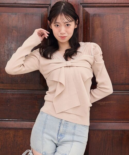 MAJESTIC LEGON / マジェスティックレゴン ニット・セーター | デコルテシアーフロントリボンニット | 詳細5