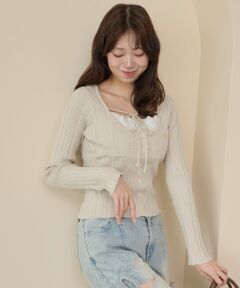 MAJESTIC LEGON / マジェスティックレゴン ニット・セーター | リボンレイヤードライクニットトップス