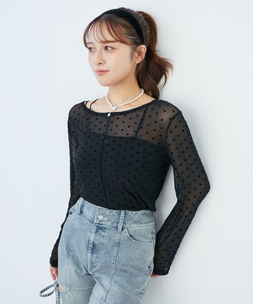 MAJESTIC LEGON / マジェスティックレゴン カットソー | チュールシアートップス（ブラック柄）