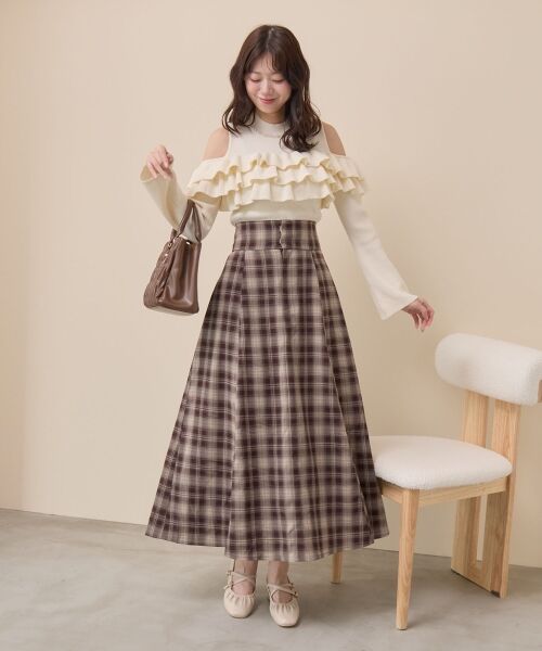 MAJESTIC LEGON / マジェスティックレゴン ミニ・ひざ丈スカート | バックレースアップフレアスカート（モカ）