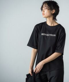 5分袖フロッキーロゴTシャツ≪洗濯機で洗える≫