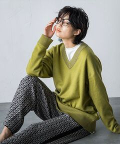 【WEB限定カラーあり】Wフェイス配色Vネックプルオーバー≪リバーシブル≫