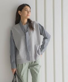 MAYSON GREY / メイソングレイ ニット・セーター | ストライプシャツドッキングタイ付ニットプルオーバー≪手洗い可能≫