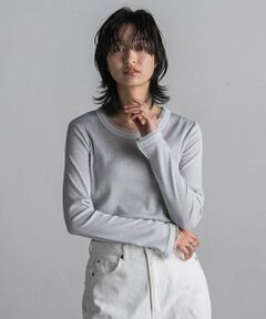 MAYSON GREY / メイソングレイ カットソー | チュール使いラメリブロングTシャツ≪手洗い可能≫
