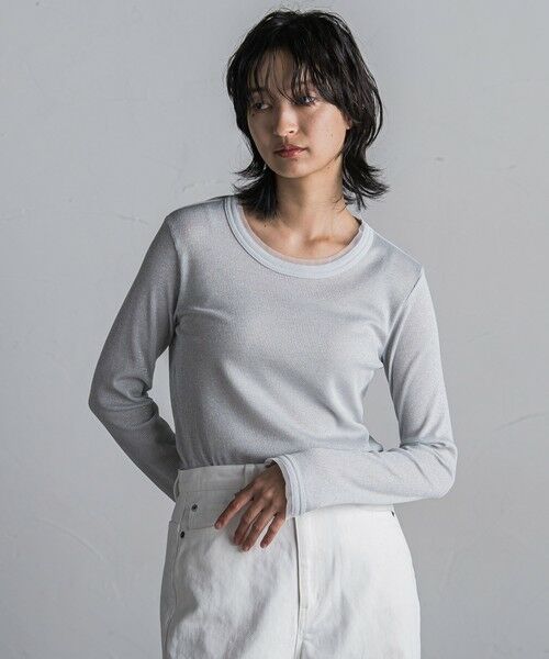 MAYSON GREY / メイソングレイ カットソー | チュール使いラメリブロングTシャツ≪手洗い可能≫ | 詳細1