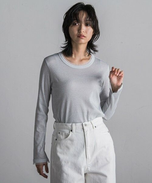 MAYSON GREY / メイソングレイ カットソー | チュール使いラメリブロングTシャツ≪手洗い可能≫ | 詳細2