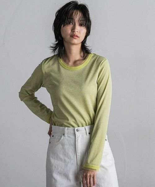 MAYSON GREY / メイソングレイ カットソー | チュール使いラメリブロングTシャツ≪手洗い可能≫ | 詳細4