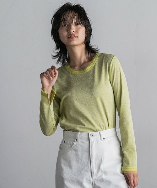 MAYSON GREY / メイソングレイ カットソー | チュール使いラメリブロングTシャツ≪手洗い可能≫ | 詳細5
