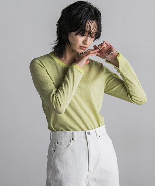 MAYSON GREY/メイソングレイ チュール使いラメリブロングTシャツ≪手洗い可能≫ グリーン M MAYSON GREY/メイソングレイ チュール使いラメリブロングTシャツ≪手洗い可能≫ グリーン M