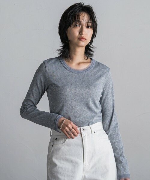 MAYSON GREY / メイソングレイ カットソー | チュール使いラメリブロングTシャツ≪手洗い可能≫ | 詳細12