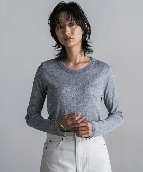 MAYSON GREY/メイソングレイ チュール使いラメリブロングTシャツ≪手洗い可能≫ ライトグレー M MAYSON GREY/メイソングレイ チュール使いラメリブロングTシャツ≪手洗い可能≫ ライトグレー M
