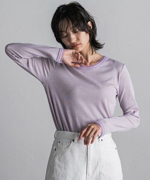 MAYSON GREY / メイソングレイ カットソー | チュール使いラメリブロングTシャツ≪手洗い可能≫ | 詳細18