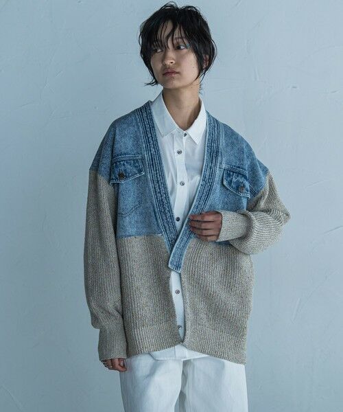 MAYSON GREY / メイソングレイ ニット・セーター | デニムドッキングニットカーデ≪手洗い可能≫（ベージュ）
