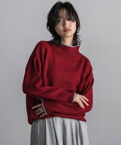 【WEB限定】鹿の子編み配色ニットプルオーバー≪洗濯機で洗える≫