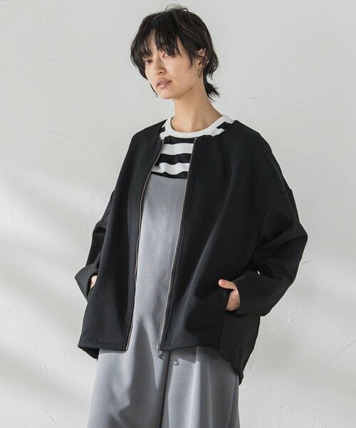 MAYSON GREY/メイソングレイ ダンボール×ニットノーカラーブルゾン≪手洗い可能≫ ブラック M MAYSON GREY/メイソングレイ ダンボール×ニットノーカラーブルゾン≪手洗い可能≫ ブラック M