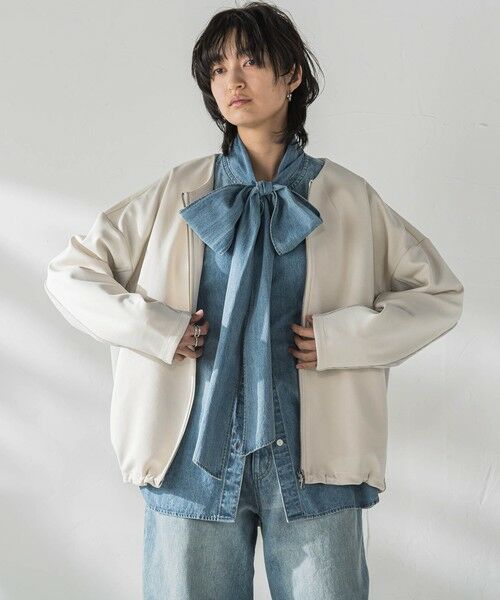 MAYSON GREY / メイソングレイ テーラードジャケット | ダンボール×ニットノーカラーブルゾン≪手洗い可能≫ | 詳細14