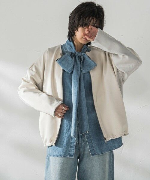 MAYSON GREY / メイソングレイ テーラードジャケット | ダンボール×ニットノーカラーブルゾン≪手洗い可能≫ | 詳細15