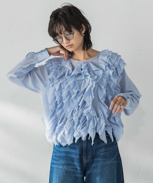 MAYSON GREY / メイソングレイ シャツ・ブラウス | レイヤードフリルブラウス≪手洗い可能≫（ブルー）