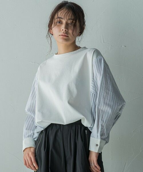 MAYSON GREY / メイソングレイ カットソー | ストライプドッキングドルマンプルオーバー≪洗濯機で洗える≫ | 詳細1