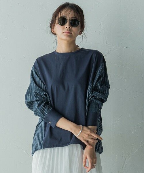 MAYSON GREY/メイソングレイ ストライプドッキングドルマンプルオーバー≪洗濯機で洗える≫ ネイビー M MAYSON GREY/メイソングレイ ストライプドッキングドルマンプルオーバー≪洗濯機で洗える≫ ネイビー M