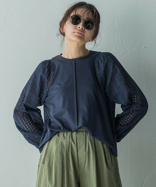 MAYSON GREY/メイソングレイ カットワーク刺繍スリーブプルオーバー≪洗濯機で洗える≫ ネイビー M MAYSON GREY/メイソングレイ カットワーク刺繍スリーブプルオーバー≪洗濯機で洗える≫ ネイビー M