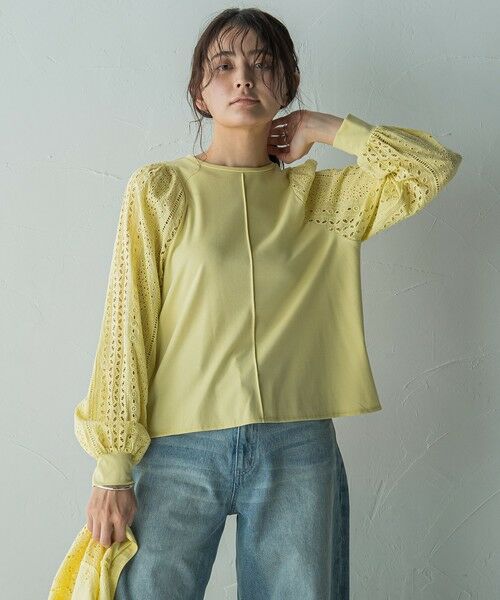 MAYSON GREY/メイソングレイ カットワーク刺繍スリーブプルオーバー≪洗濯機で洗える≫ イエロー M MAYSON GREY/メイソングレイ カットワーク刺繍スリーブプルオーバー≪洗濯機で洗える≫ イエロー M