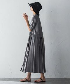 MAYSON GREY / メイソングレイ ロング・マキシ丈ワンピース | 5分袖サイドプリーツシャツワンピース≪手洗い可能≫
