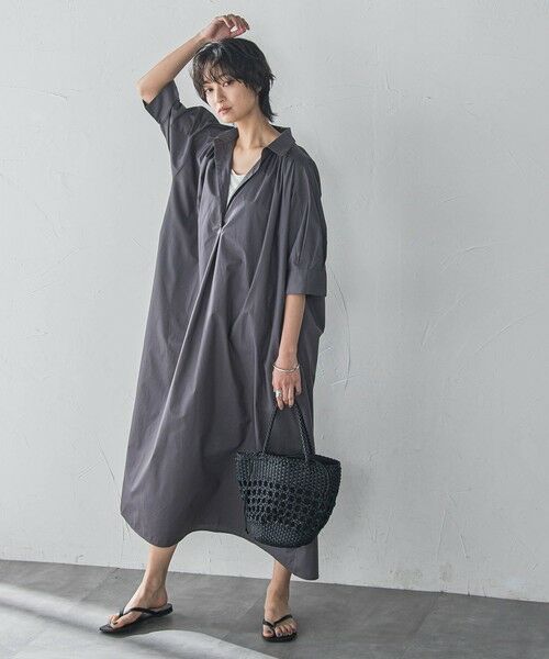 MAYSON GREY / メイソングレイ ロング・マキシ丈ワンピース | 【WEB限定】5分袖ギャザーシャツワンピース≪洗濯機で洗える≫ | 詳細11