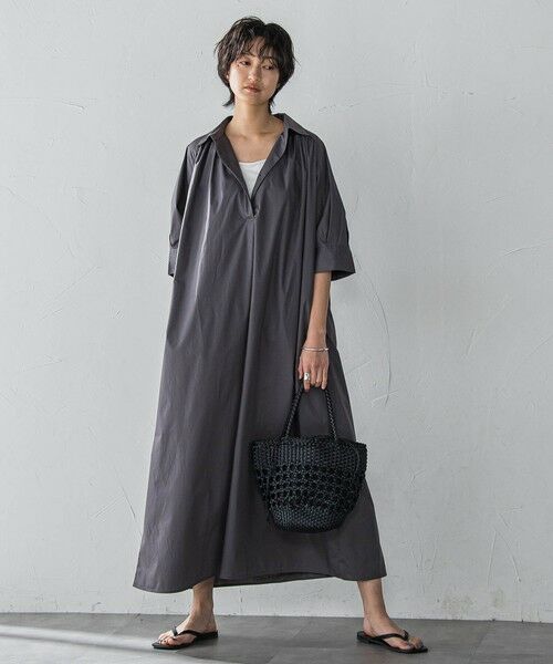 MAYSON GREY / メイソングレイ ロング・マキシ丈ワンピース | 【WEB限定】5分袖ギャザーシャツワンピース≪洗濯機で洗える≫ | 詳細12