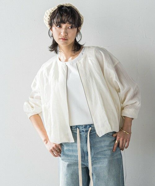 MAYSON GREY/メイソングレイ ペーパーリネンシアータックブルゾン≪手洗い可能≫ オフホワイト M MAYSON GREY/メイソングレイ ペーパーリネンシアータックブルゾン≪手洗い可能≫ オフホワイト M