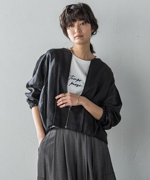 MAYSON GREY/メイソングレイ ペーパーリネンシアータックブルゾン≪手洗い可能≫ ブラック M MAYSON GREY/メイソングレイ ペーパーリネンシアータックブルゾン≪手洗い可能≫ ブラック M
