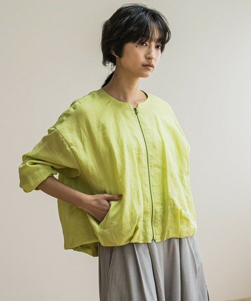 MAYSON GREY/メイソングレイ ペーパーリネンシアータックブルゾン≪手洗い可能≫ グリーン M MAYSON GREY/メイソングレイ ペーパーリネンシアータックブルゾン≪手洗い可能≫ グリーン M
