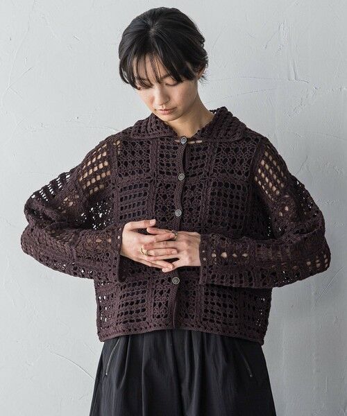 グレー ニット カーディガン　革靴 刺繍ケーブルニットボタンカーディガン[k9367f] | レディース