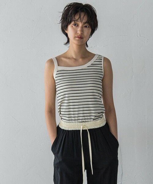 MAYSON GREY / メイソングレイ カットソー | ランダムボーダーアシンメトリーリブタンクトップ≪洗濯機で洗える≫ | 詳細1