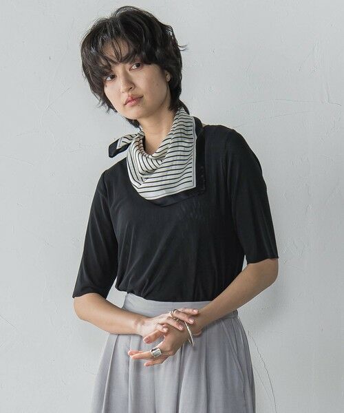 MAYSON GREY/メイソングレイ マクロチュール5分袖プルオーバー≪手洗い可能≫ ブラック M MAYSON GREY/メイソングレイ マクロチュール5分袖プルオーバー≪手洗い可能≫ ブラック M