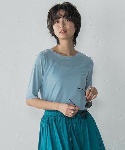MAYSON GREY/メイソングレイ マクロチュール5分袖プルオーバー≪手洗い可能≫ ブルー M MAYSON GREY/メイソングレイ マクロチュール5分袖プルオーバー≪手洗い可能≫ ブルー M