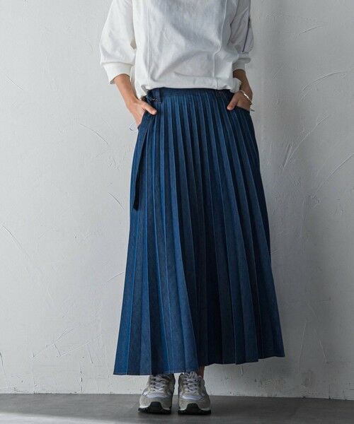 MAYSON GREY / メイソングレイ ミニ・ひざ丈スカート | デニムMIXライトプリーツスカート | 詳細1