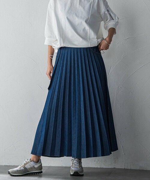 MAYSON GREY / メイソングレイ ミニ・ひざ丈スカート | デニムMIXライトプリーツスカート | 詳細2