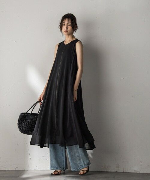 モユル 萌 バイカラー リネン ノースリーブ ロングワンピース　グレー×黒 LOYTO STORE｜【BIRROT（ビロット）】LAY2 ノースリーブ ロング