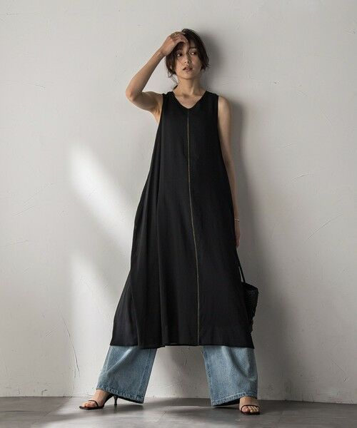 MAYSON GREY / メイソングレイ ロング・マキシ丈ワンピース | シアーラメステッチノースリーブワンピース≪手洗い可能≫ | 詳細9