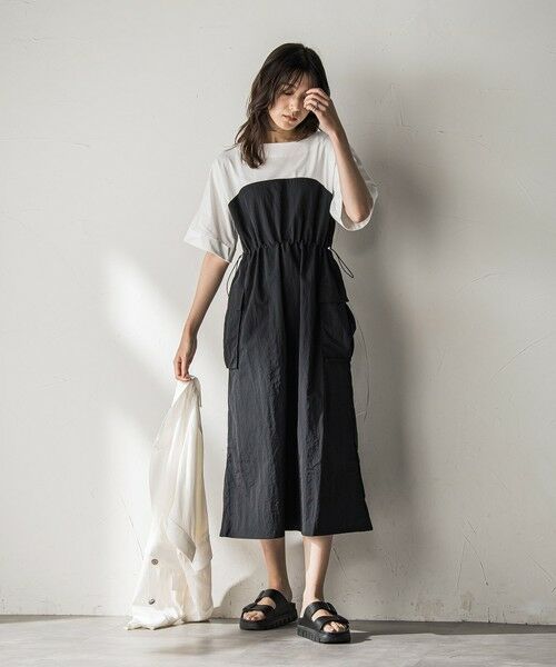 MAYSON GREY / メイソングレイ ロング・マキシ丈ワンピース | 【WEB限定 / 新色追加】異素材ドッキングドロストワンピース≪洗濯機で洗える≫ | 詳細1