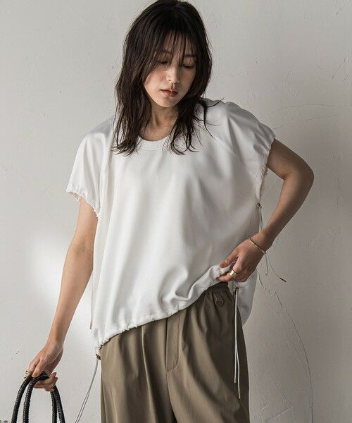 MAYSON GREY / メイソングレイ カットソー | 【WEB限定】異素材切替えドロストギャザープルオーバー≪洗濯機で洗える≫ | 詳細1