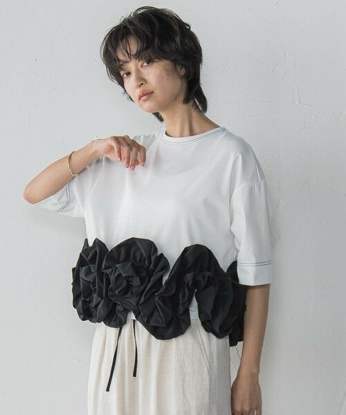 MAYSON GREY / メイソングレイ カットソー | ボリュームフリルヘムドッキングクロップドTシャツ≪手洗い可能≫ | 詳細1