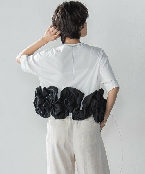 MAYSON GREY / メイソングレイ カットソー | ボリュームフリルヘムドッキングクロップドTシャツ≪手洗い可能≫ | 詳細3